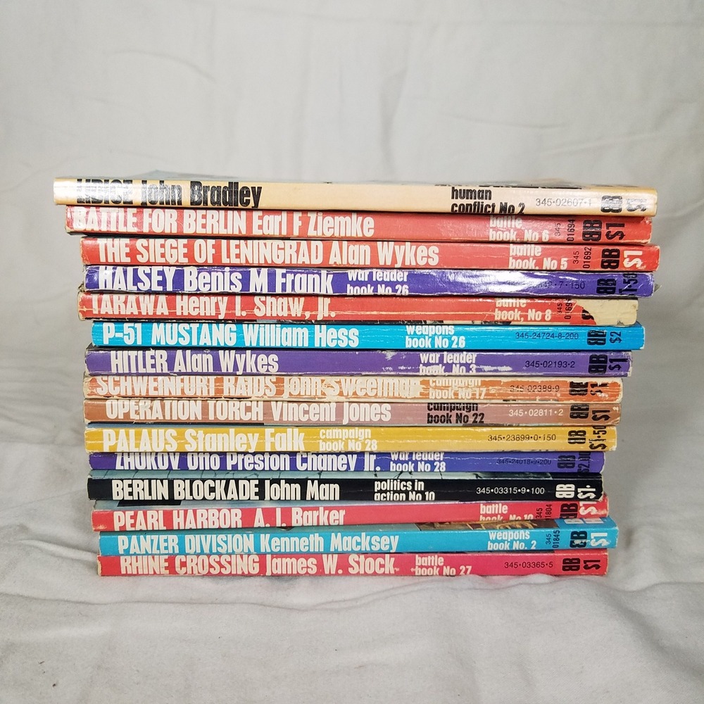 Ballantine WWII History‎ Book Lot 15 Multicolor Vintage Military soft back